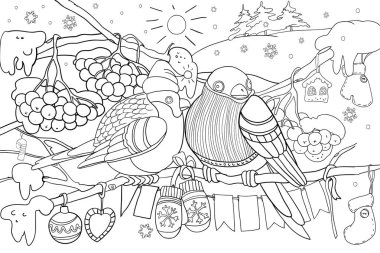 Coloring book winter birds with rowan